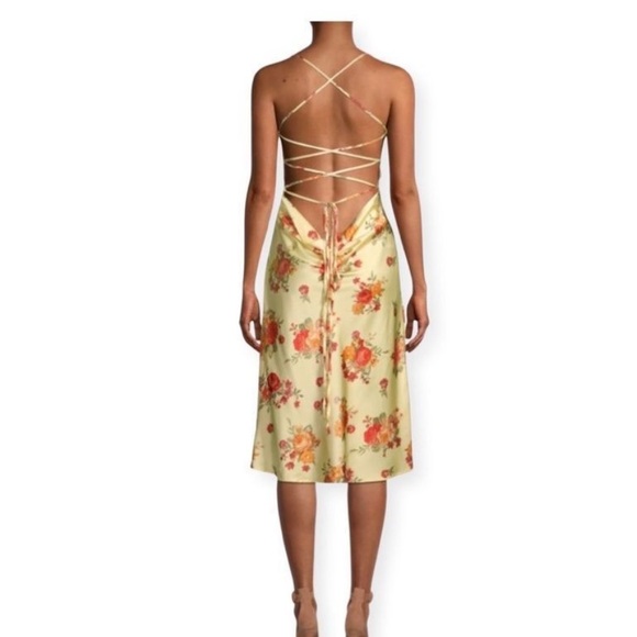 Danielle Bernstein Golden Hour Yellow Red Floral Tie Back Satin Dress NWOT XS - Picture 6 of 16